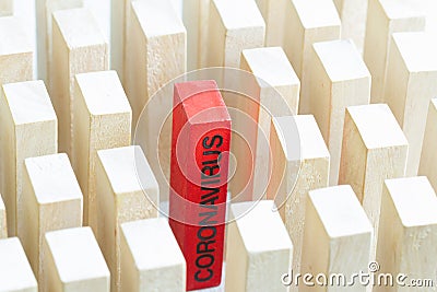 Coronavirus domino effect infecting and economy business disaster concept Stock Photo