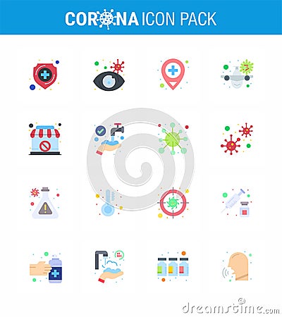 25 Coronavirus Emergency Iconset Blue Design such as shop, virus, hospital, warning, travel Vector Illustration