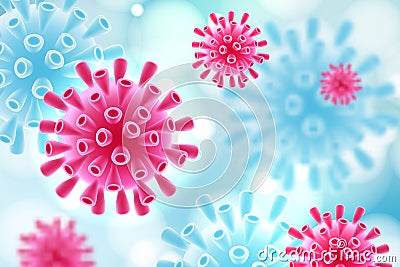 Coronavirus epidemic concept. Flu virus, pathogen microorganism medical background. Vector 3d abstract viruses Vector Illustration