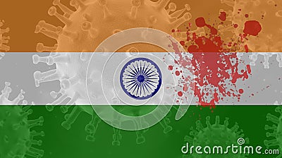 Coronavirus: flag with blood of India Stock Photo