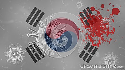 Coronavirus: flag with blood of South Korea Stock Photo