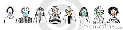 Coronavirus horizontal banner or cover. Novel coronavirus covid-19, people in medical face masks. Spread of the virus Vector Illustration