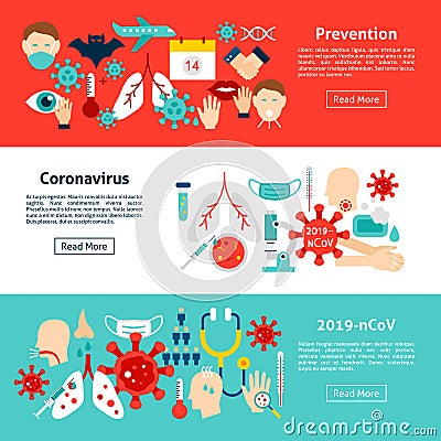 Coronavirus Horizontal Banners Vector Illustration