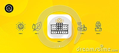 Coronavirus, Hospital building and Cardio bike minimal line icons. For web application, printing. Vector Vector Illustration