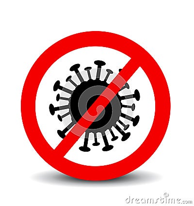 Coronavirus Icon with Red Prohibit Sign Vector Illustration