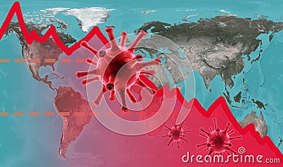 Coronavirus impacts to business, graph of stock market crash on global map. World economy hits by corona virus outbreak Stock Photo