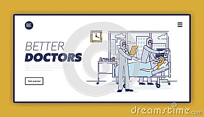 Coronavirus And Intensive Therapy Concept. Website Landing Page. Sick Infected Woman Is in Intensive Care Unit Vector Illustration