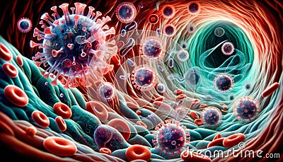 JN.1 Covid-19 Omicron subvariant virus, in the circulatory system Stock Photo