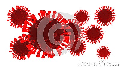 Coronavirus isolated on white background. 3D-rendering. Red color with bokeh effect. Stock Photo
