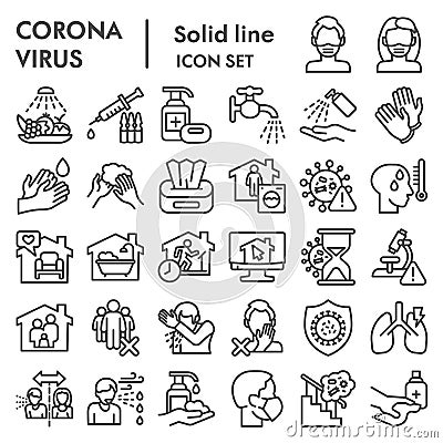 Coronavirus line icon set, Covid-19 symbols set collection or vector sketches. 2019-ncov prevention signs set for Vector Illustration