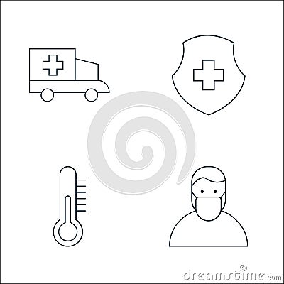 Coronavirus line icons. linear set. quality vector line set such as doctor, thermometer, medical shield Vector Illustration