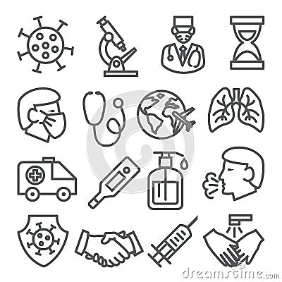 Coronavirus line icons set on white background Vector Illustration