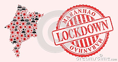 CoronaVirus and Masked Men Mosaic Maranhao State Map and Lockdown Scratched Seal Vector Illustration