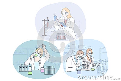 Coronavirus medical research and virus analysis in lab Stock Photo