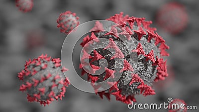 Coronavirus microscope photography. This is the virus that is spreading rapindly around the world. Red version Stock Photo