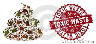 Coronavirus Collage Crap Icon with Scratched Toxic Waste Stamp Vector Illustration