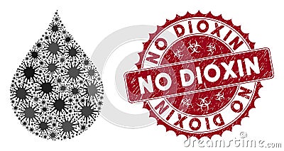 Coronavirus Mosaic Drop Icon with Scratched No Dioxin Stamp Vector Illustration