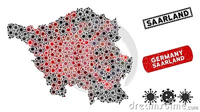 Coronavirus Mosaic Saarland Land Map with Textured Seals Stock Photo