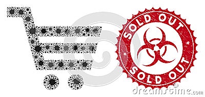 Coronavirus Mosaic Shopping Cart Icon with Distress Sold Out Stamp Vector Illustration