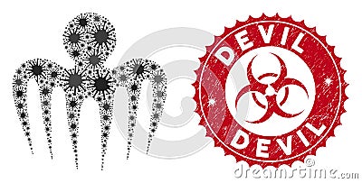 Coronavirus Mosaic Spectre Octopus Icon with Distress Devil Seal Vector Illustration