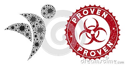 Coronavirus Mosaic Winged Man Icon with Textured Proven Stamp Vector Illustration