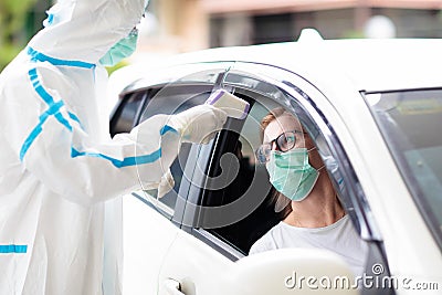 Coronavirus swab test. Doctor and Covid-19 patient Stock Photo