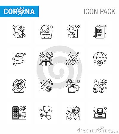 Coronavirus 2019-nCoV Covid-19 Prevention icon set illness, health, water bowl, clinical record, people Vector Illustration