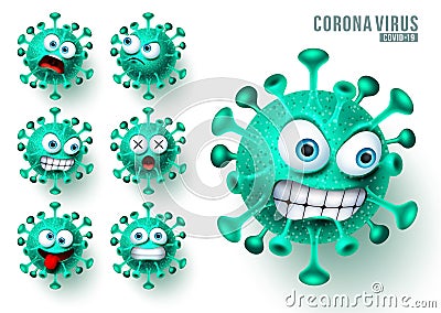 Coronavirus ncov emoji vector set. Novel corona virus emojis and emoticons Vector Illustration