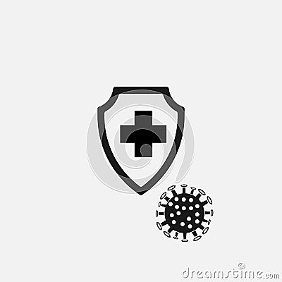 Coronavirus 2019 nCov with shield protection from the virus icon. Virus and epidemic, bacterium, microbiology, pandemic Vector Illustration