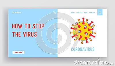 Coronavirus Ncov Website Landing Page. Dangerous Cell, Epidemic Disease Huge Microbe. Pandemic Mers-cov Bacteria Vector Illustration