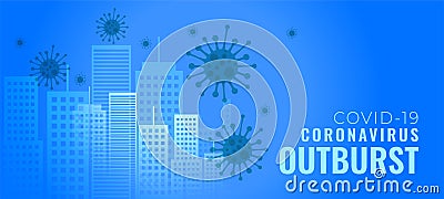 Coronavirus outburst infecting cities buildings concept banner Vector Illustration