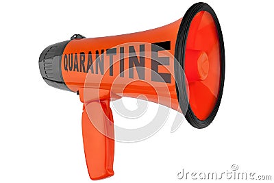 Coronavirus pandemic danger, covid 19 epidemic, orange megaphone white background isolated, quarantine alarm loudhailer Stock Photo