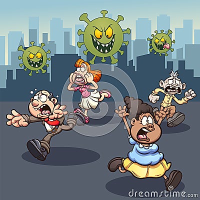 People running away in panic from corona virus Vector Illustration