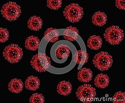 Detail of ultraestructure of deadly coronavirus particles under transmission electron microscopy TEM Stock Photo