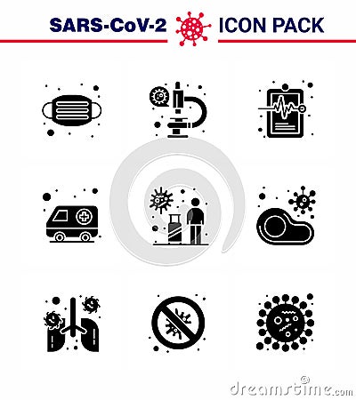 Coronavirus Precaution Tips icon for healthcare guidelines presentation 9 Solid Glyph Black icon pack such as tourist, transport, Vector Illustration