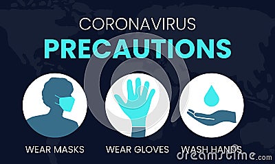 Coronavirus Precautions Wear Masks, Gloves, Wash Hands Illustration Vector Illustration