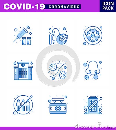 Coronavirus Prevention 25 icon Set Blue. germs, hospital, bio, clinic, warning Vector Illustration