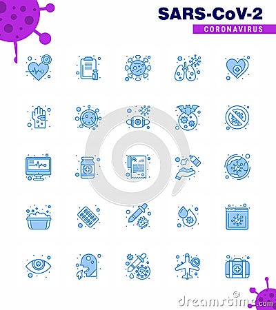 Corona virus 2019 and 2020 epidemic 25 Blue icon pack such as heart, infedted, report, anatomy, disease Vector Illustration