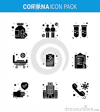 Coronavirus Prevention 25 icon Set Blue. report, health chart, blood test, wheels, bed Vector Illustration