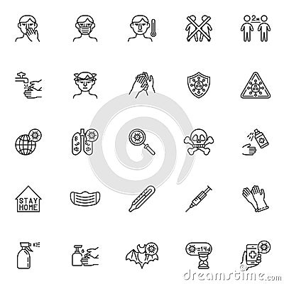 Coronavirus Prevention line icons set Vector Illustration