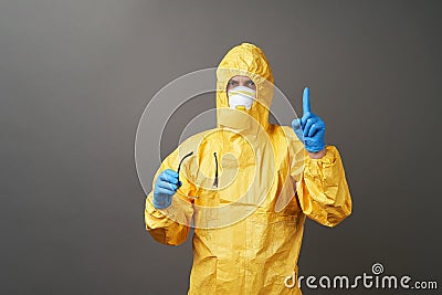 Coronavirus protection suit. Doctor in protective suit Stock Photo