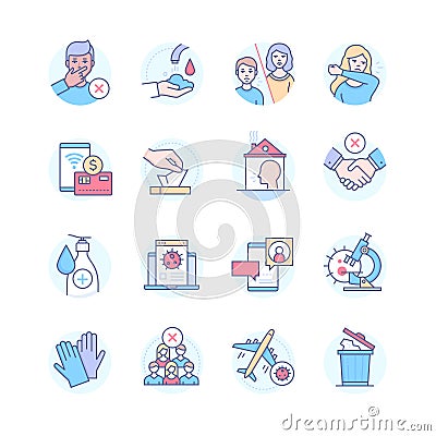 Coronavirus protective measures - colorful line design style icons Vector Illustration