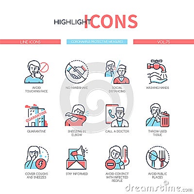 Coronavirus protective measures - colorful line design style icons Vector Illustration