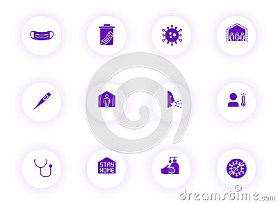 coronavirus purple color vector icons on buttons Vector Illustration