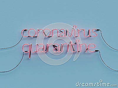 Coronavirus Quarantine neon graphic sign with blue background mode on with white neon color Stock Photo