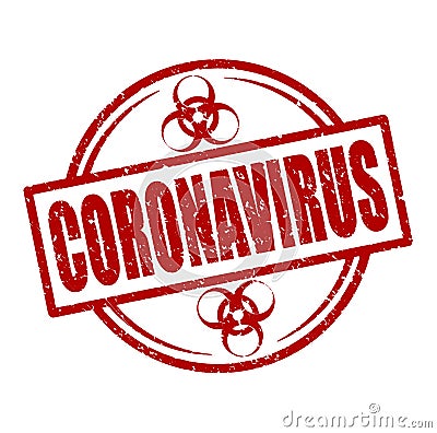 Coronavirus red round rubber stamp with sign of biological danger Stock Photo