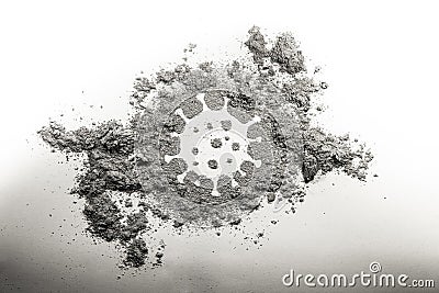 Coronavirus risk or covid-19 bacteria germ microorganism microbe drawing in ash, dirt or filth Stock Photo