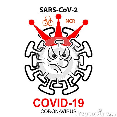 Coronavirus SARS-CoV-2 with crown. Hand drawing sketch of virus causing pneumonia Vector Illustration