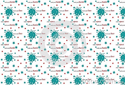 Coronavirus seamless pattern with text against a white background. Stock Photo