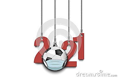 2021 and coronavirus sign with soccer ball in mask Vector Illustration